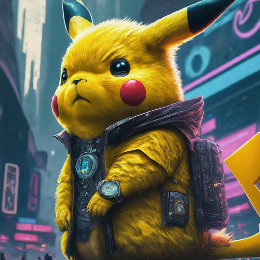 A Pikachu wearing cyberpunk-style glasses